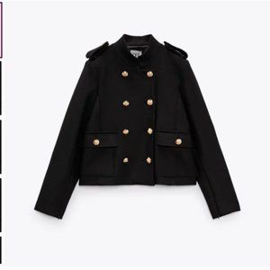 Zara black peacoat metal button jacket NWT S